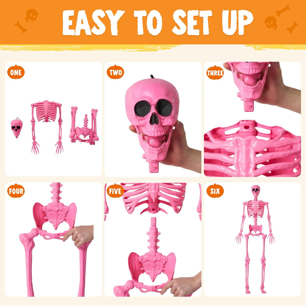 JOYIN 5 FT Halloween Skeleton Life Size, Stayable Posable Pink Skeleton Decor...