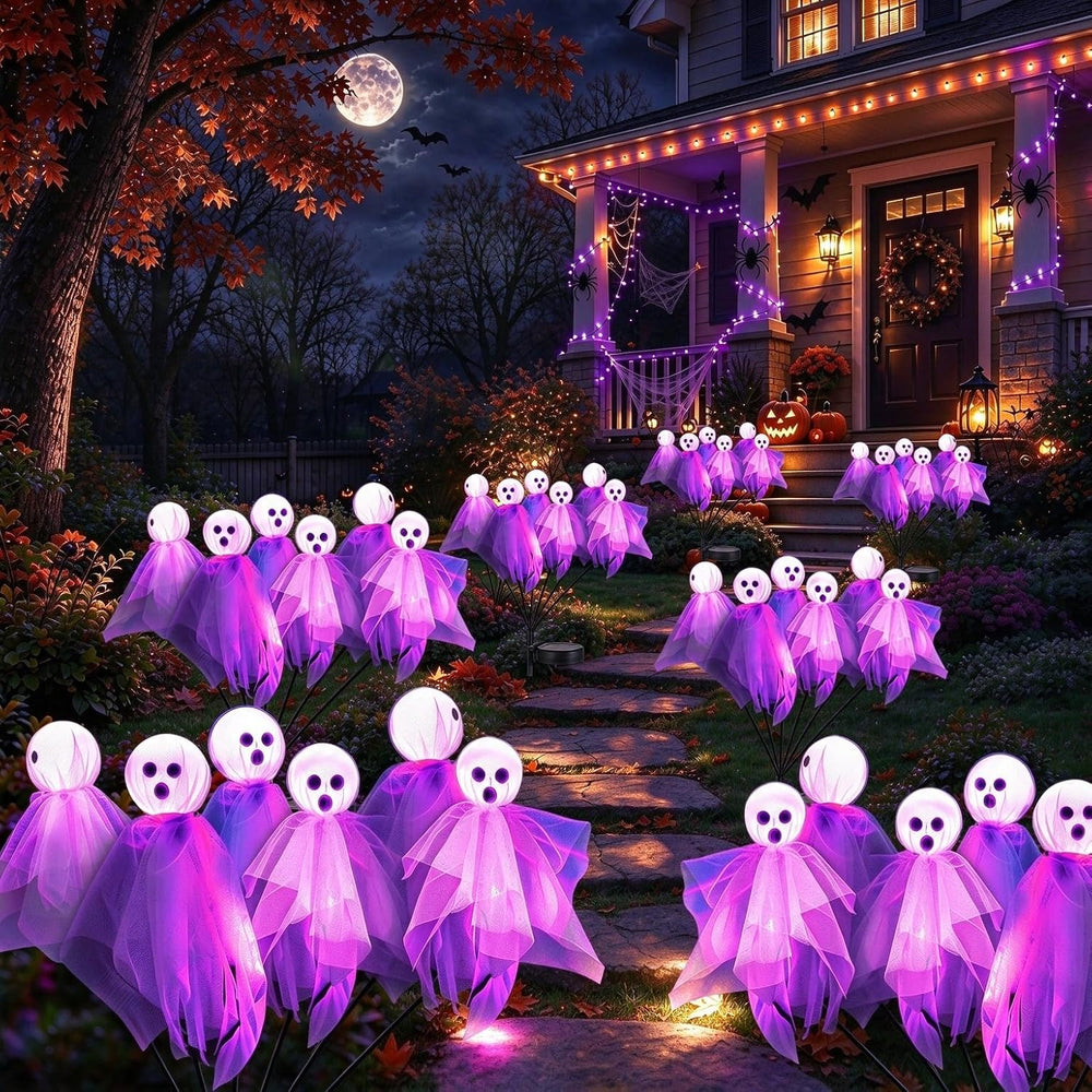 4 Pack Halloween Decorations Outdoor, Solar Scary Ghosts Lights, Purple