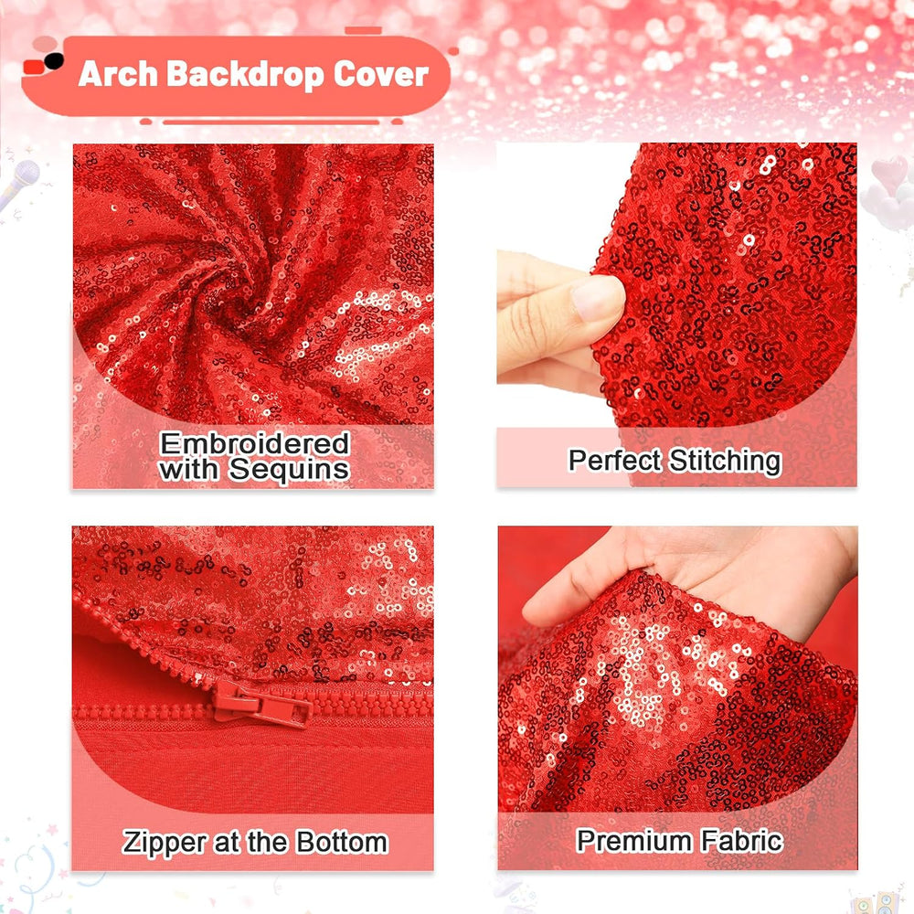 Red Black Sequin Arch Backdrop Cover Set of 2 (7.2ft+6ft) Round Top Chiara Ar...