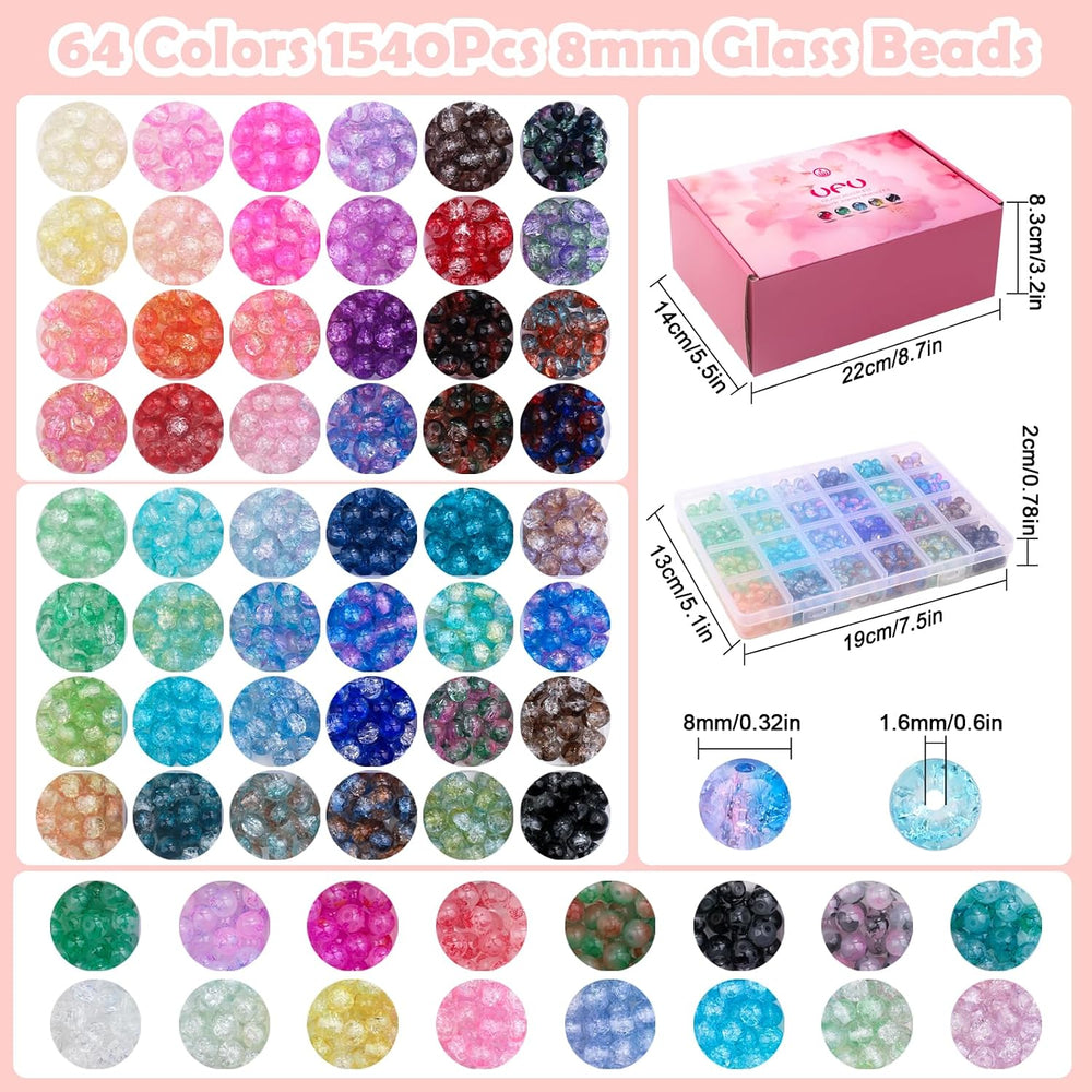 2258PCS Glass Beads Bracelet Making Kit with Tools, Crackle Floral Colors