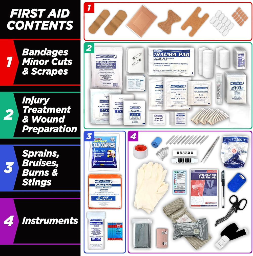 Rapid Care First Aid Kit – 300+ Piece Emergency Medical Kit with Bonus 95-Pie...