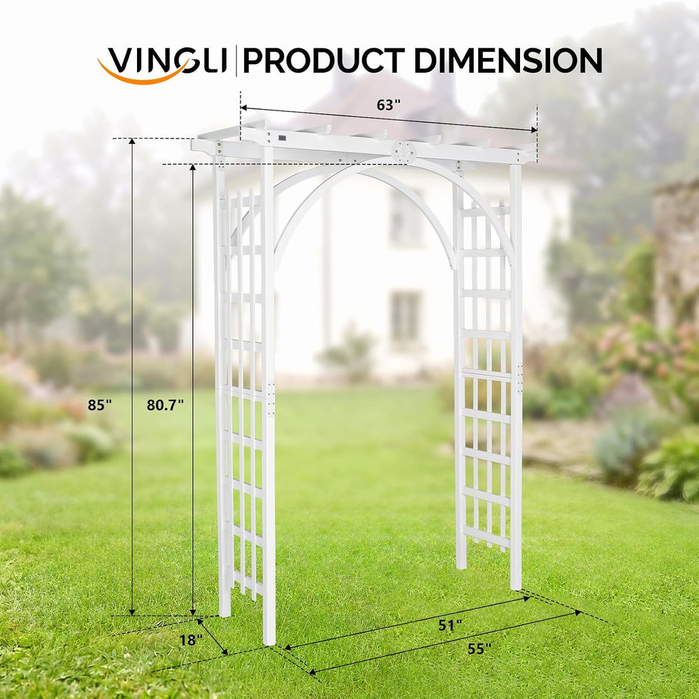VINGLI 85in Wooden Arbor Garden Arch, Wedding Arch for Ceremony, Wood Trellis...