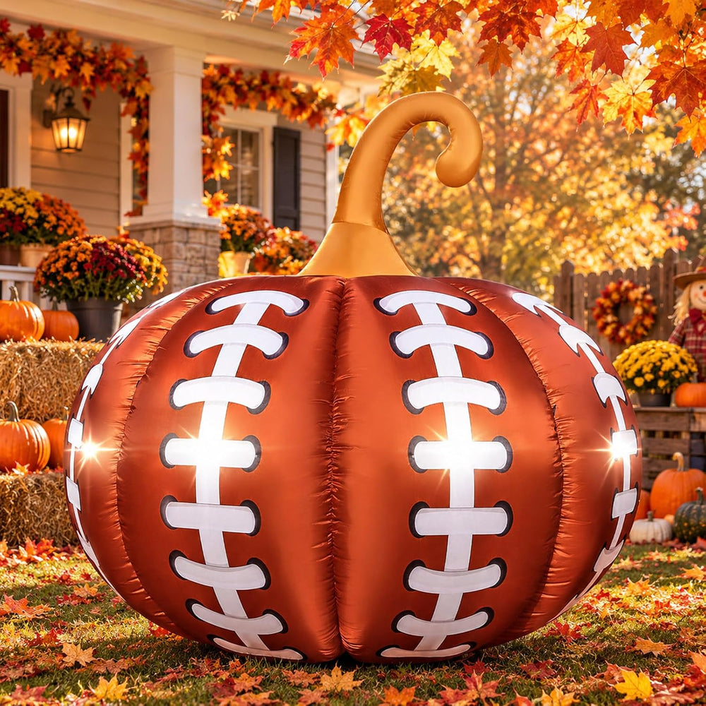 4.6FT Thanksgiving Inflatable Football Pumpkin Outdoor Decoration Giant Fall ...