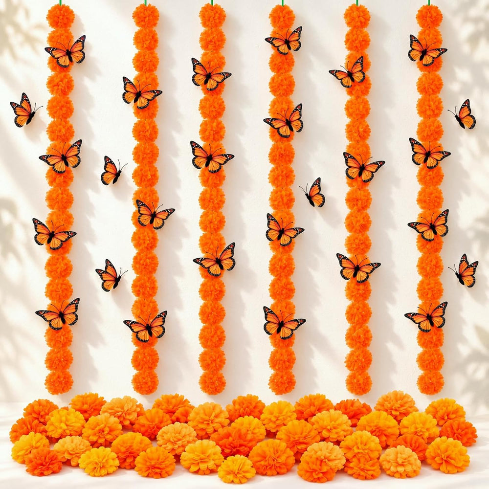 Yunsailing 96 Pcs Day of The Dead Artificial Marigold Set Diwali Decoration