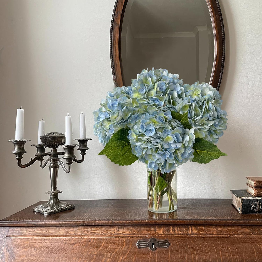 YalzoneMet 4Pcs Light Blue-Green Real Touch Hydrangea Artificial Flowers 21