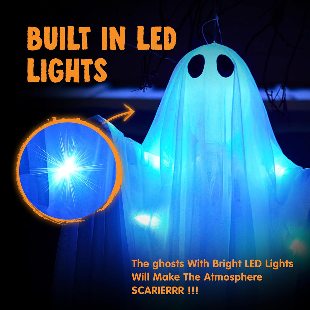 JOYIN 2 Pcs 47” Halloween Hanging Light up Ghost Decorations Outdoor, Hallowe...