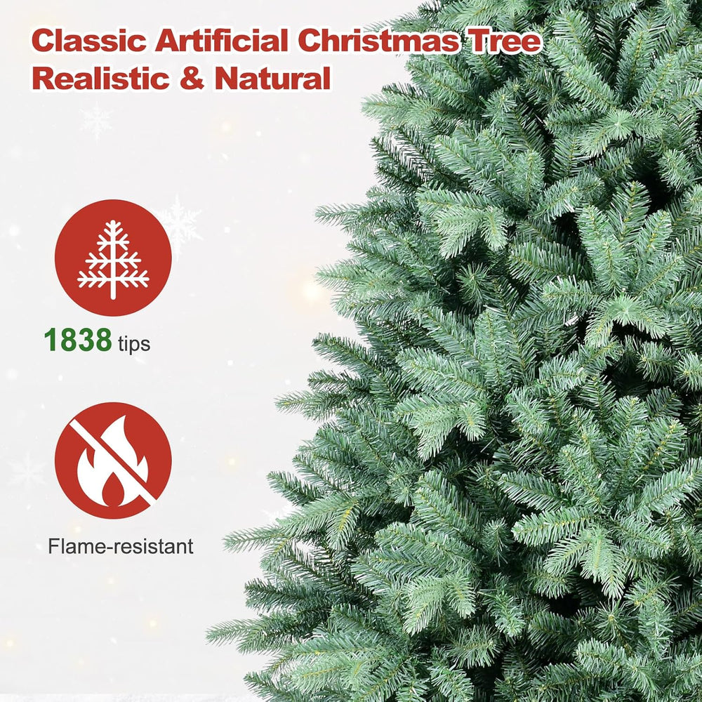 7 Ft Blue Spruce Artificial Christmas Tree, Hinged Unlit Xmas Trees with 1390...