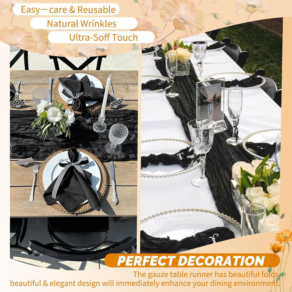 30 Pack Black Cheesecloth Table Runner 17x108 Inches Boho Home Decor