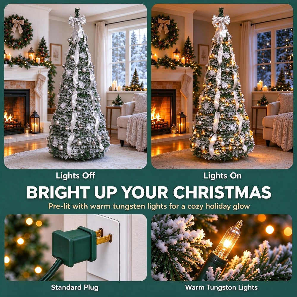 7ft Pop Up Artificial Christmas Tree with Lights, Decorated Prelit Collapsibl...