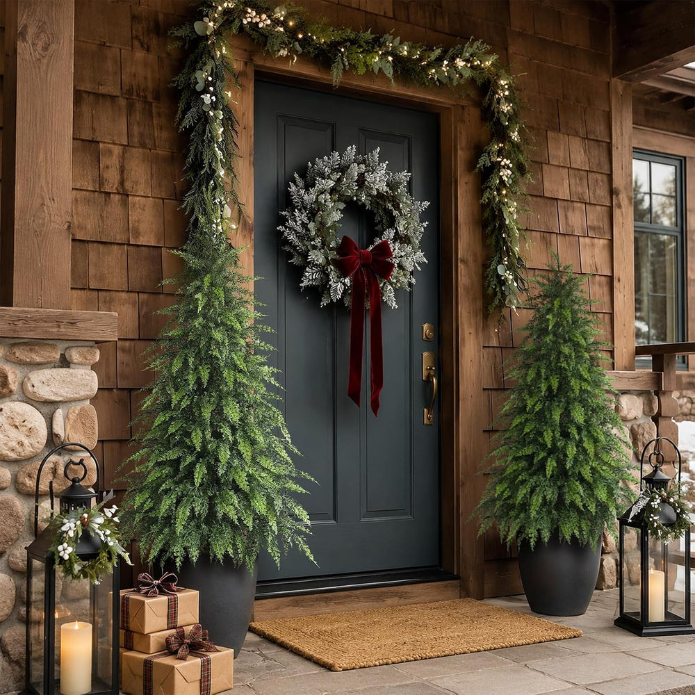 2Pcs 4FT Artificial Cedar Christmas Tree Fake Plant for Front Porch Decor