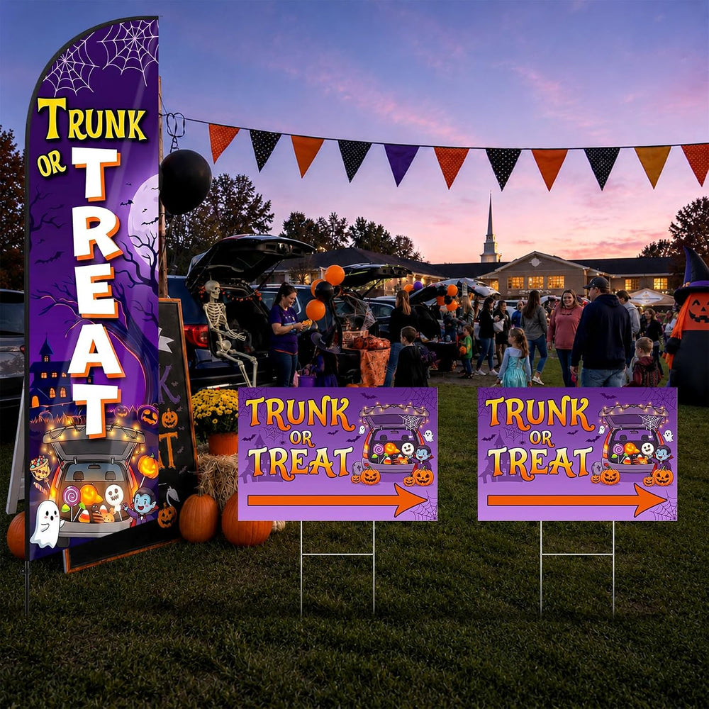 3 Pcs Halloween Trunk or Treat Swooper Feather Flag Banner Yard Sign