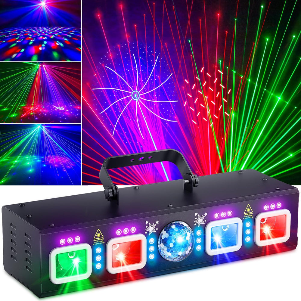 Pro 6 in 1 Disco Lights for Parties, RGBW Strobes, Laser Shows