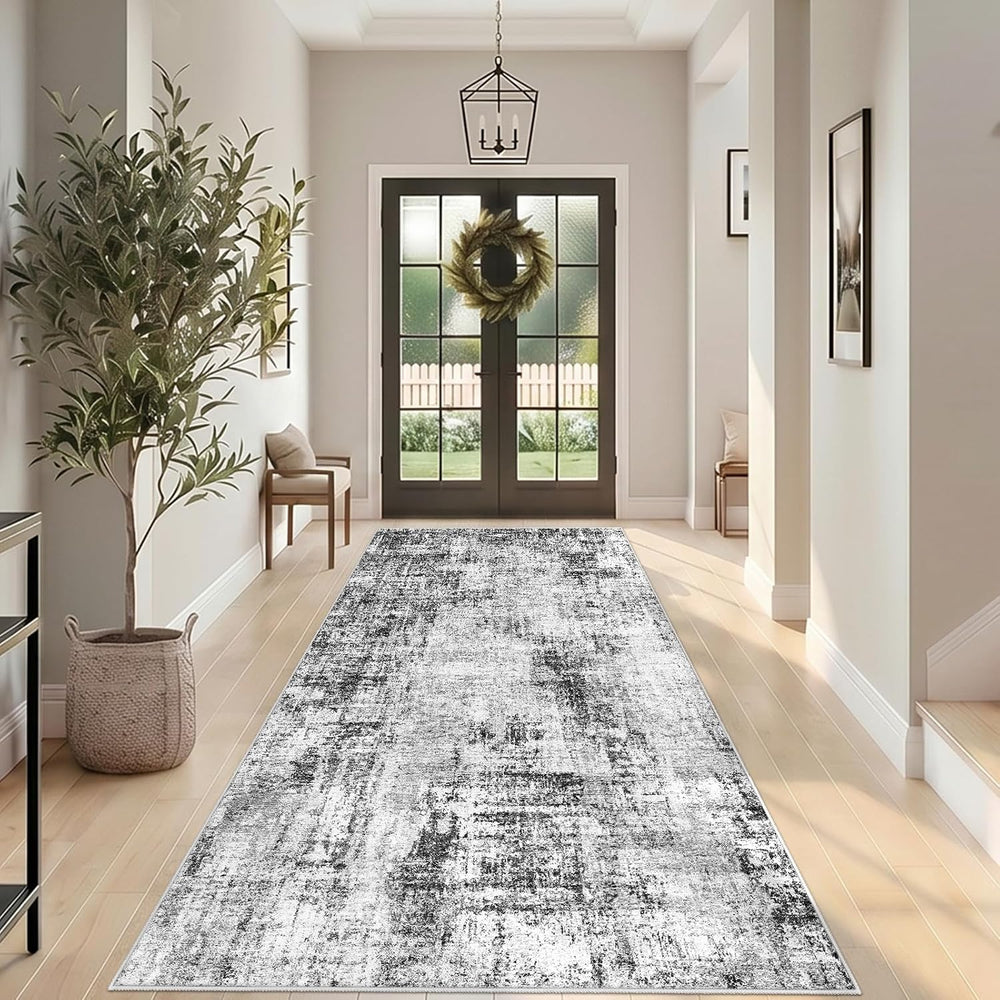 5x10 Rug for Living Room: Non-Slip Washable Hallway Runner Rug Black
