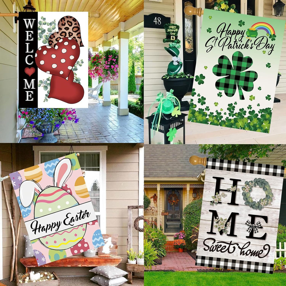 Seasonal Garden Flags Set of 12 Double Sided 28x40 Inch, Large House Flags