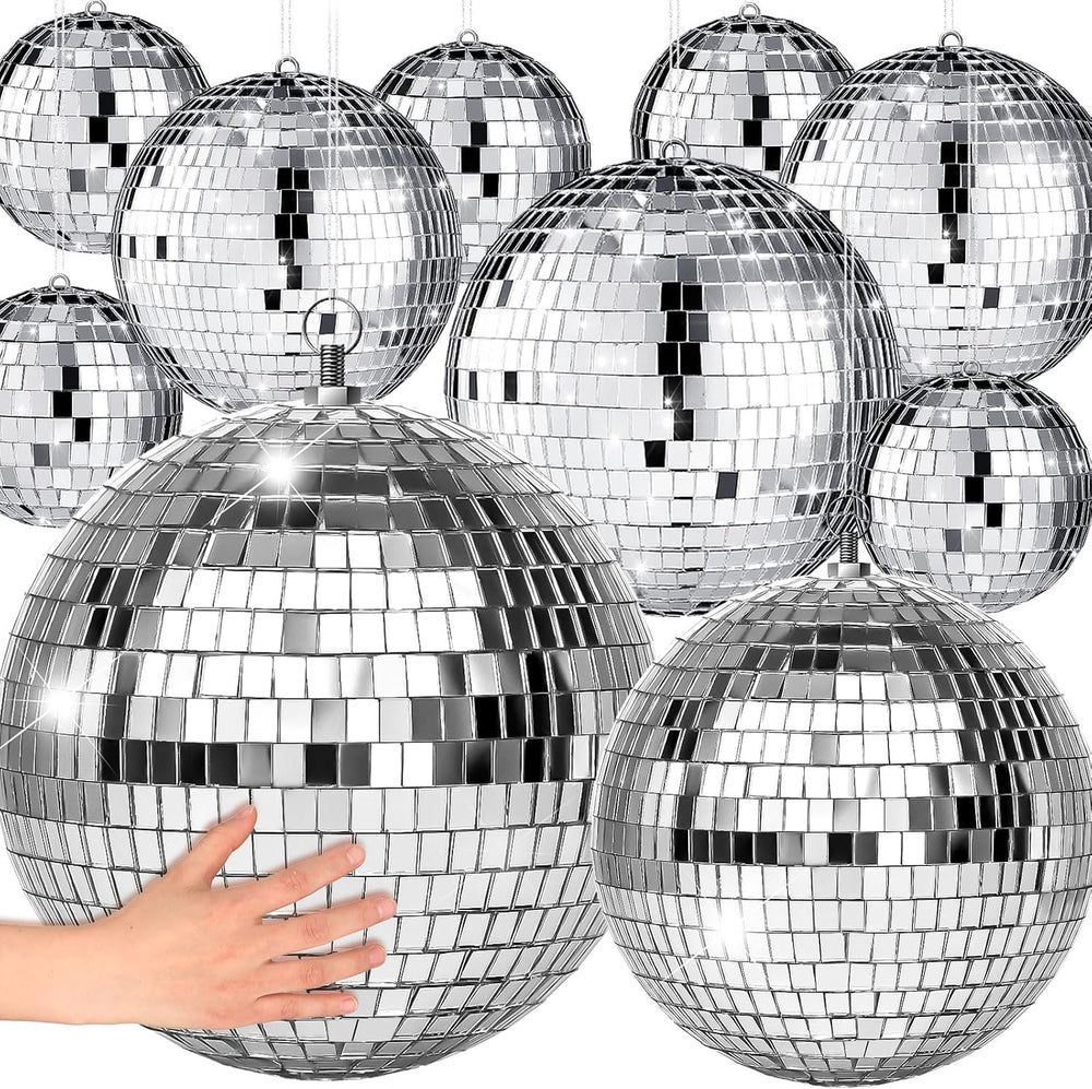 WILLBOND 17 Pcs Silver Disco Ball Set, Multi Size, 12, 8, 6, 4, 3.2 Inch