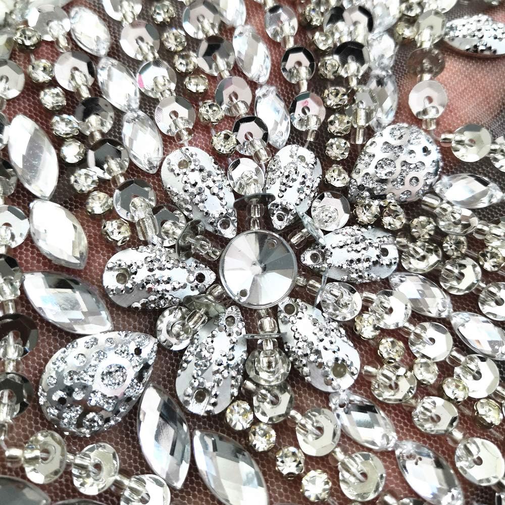 New Handmade Rhinestones Sequins Applique mesh Beaded Crystals Trim Patches f...