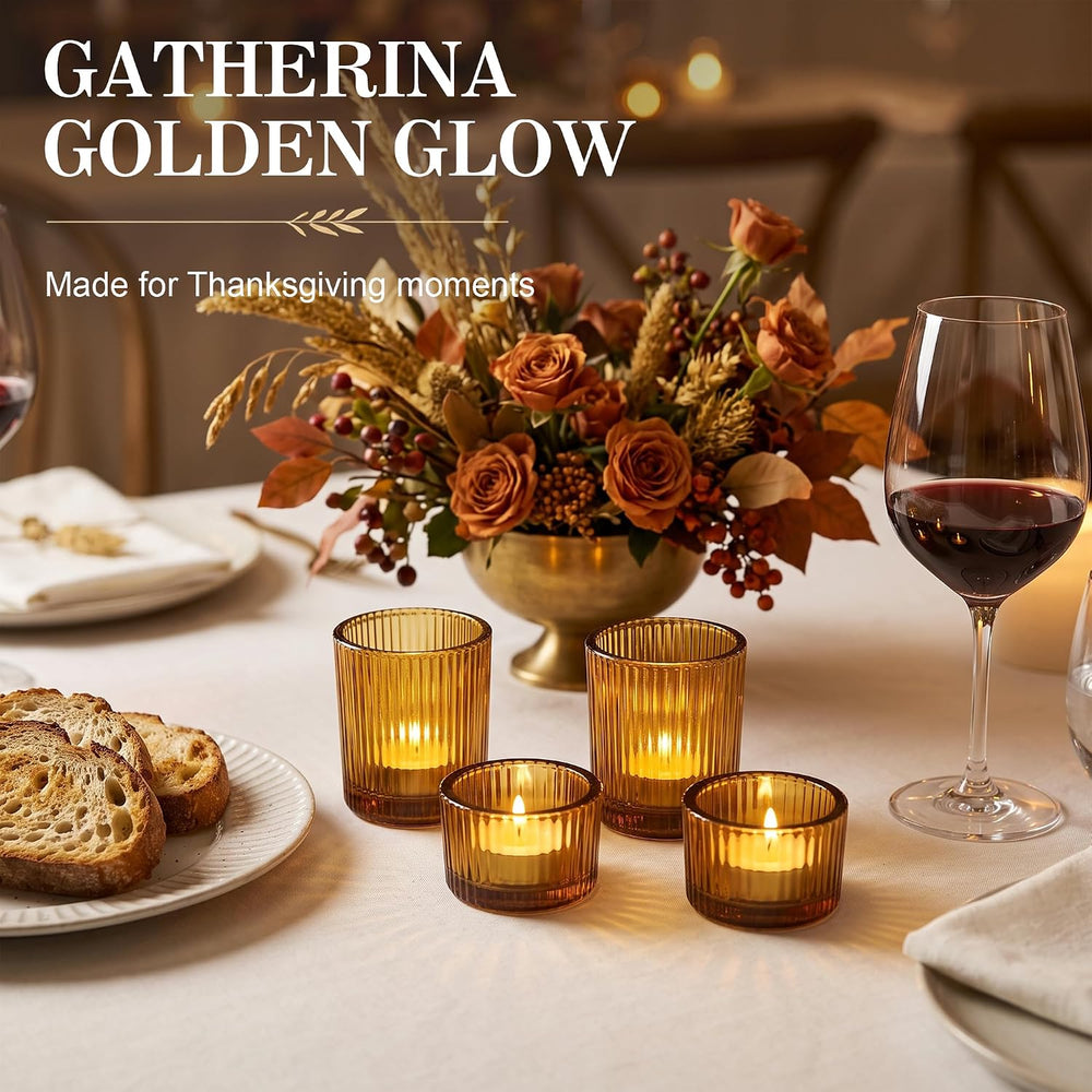 24 Pack Ribbed Amber Glass Votive Candle Holders