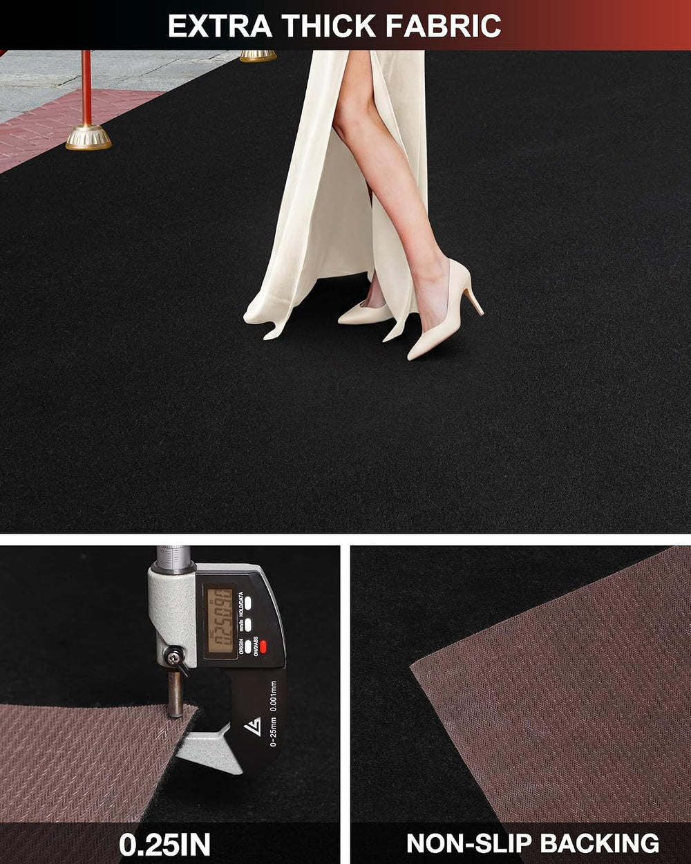 450GSM Extra Thick Black Carpet Runner for Party & Events, 3ft x 30ft