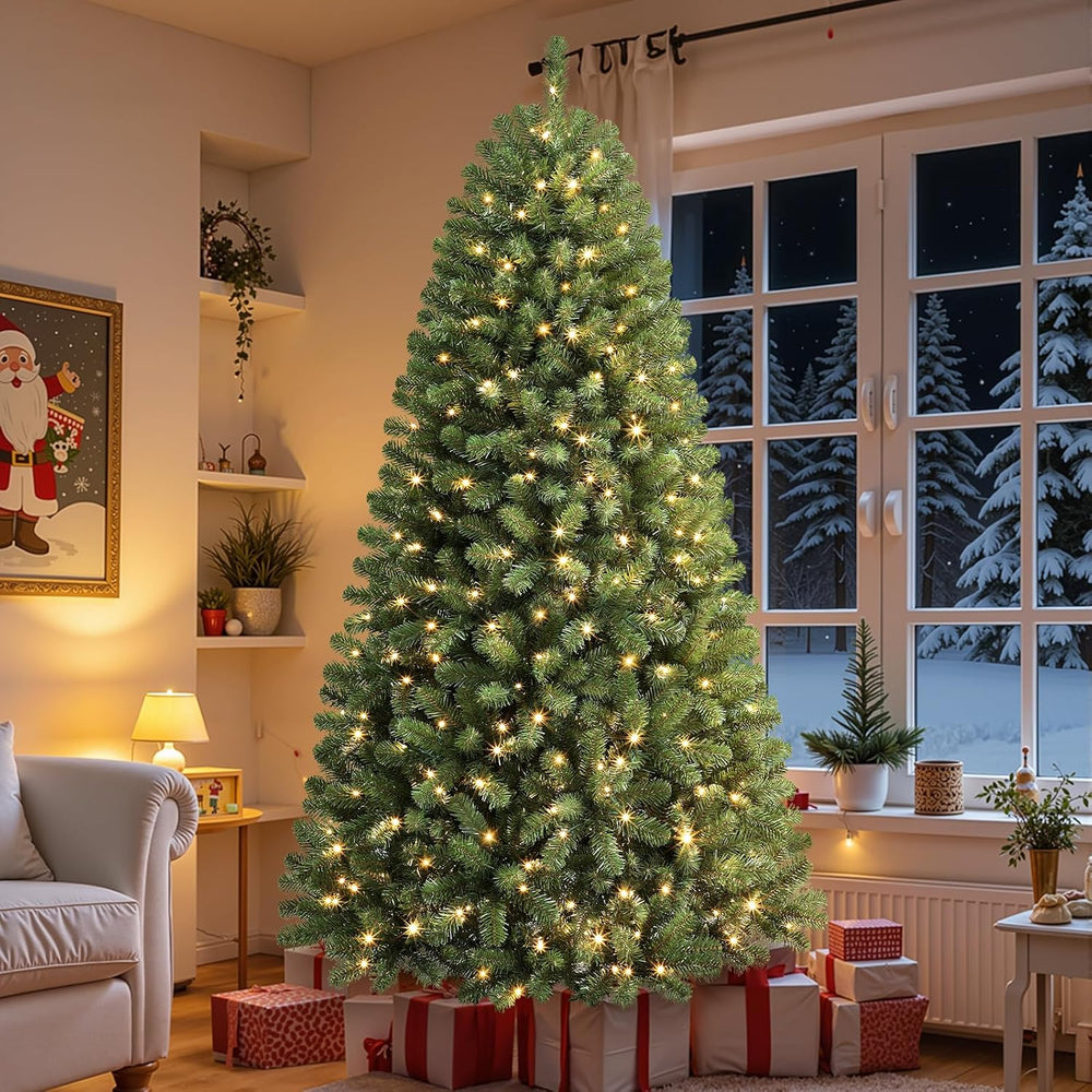 8FT Artificial Prelit Classic Christmas Tree with Remote Control,Timer