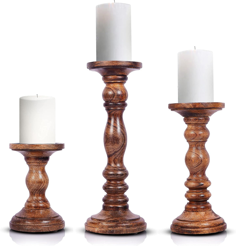 Wooden Pillar Candle Holder, Farmhouse Fireplace Mantel Decor, Natural