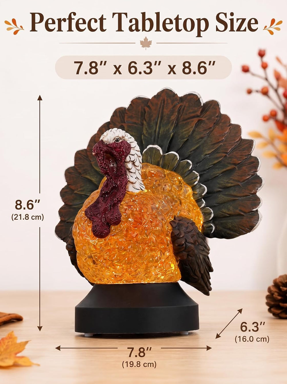 Thanksgiving Turkey Snow Globe Lantern, Lighted Fall Tabletop Decoration with...