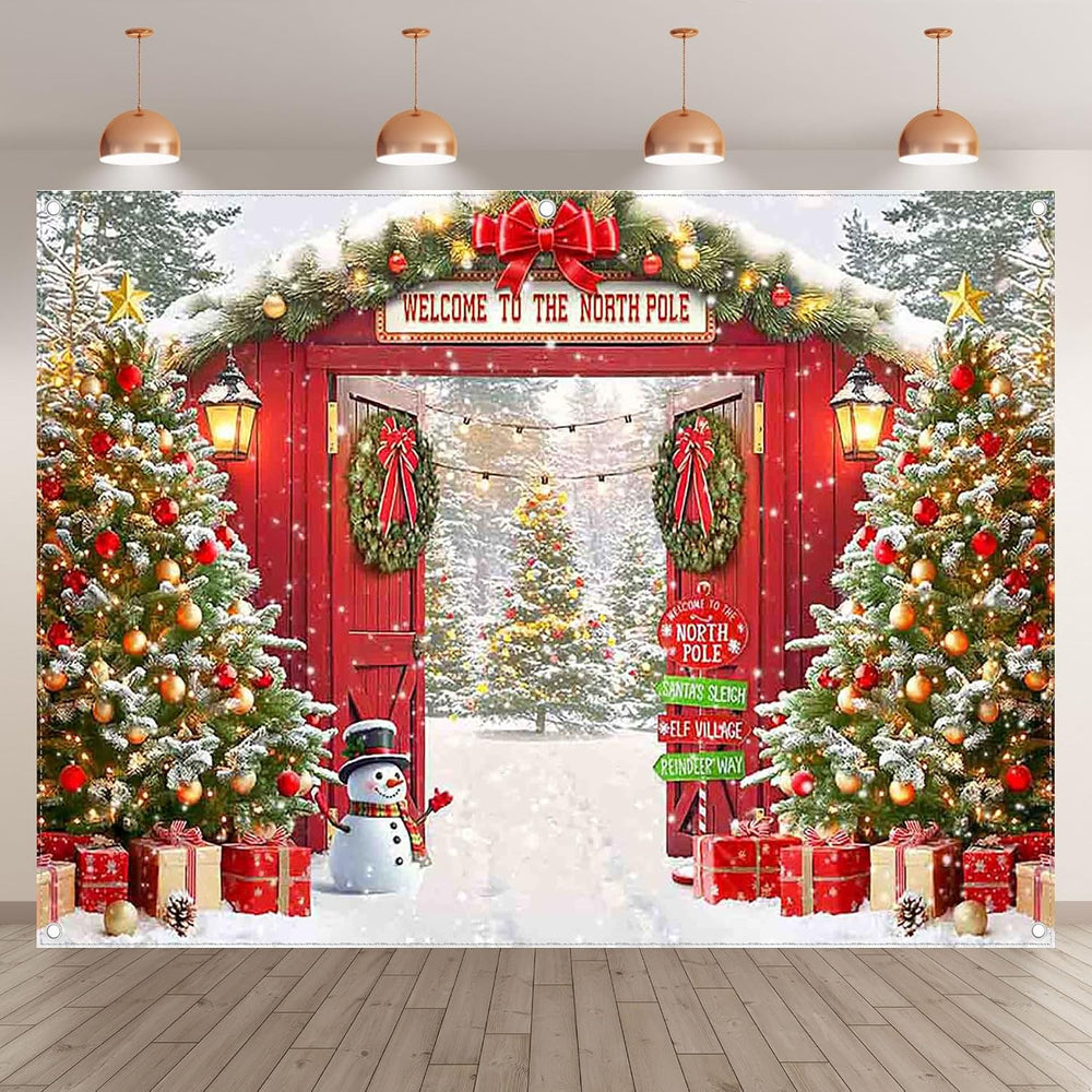 8x6ft Fabric Christmas Snowy Scene North Pole Photography Backdrop
