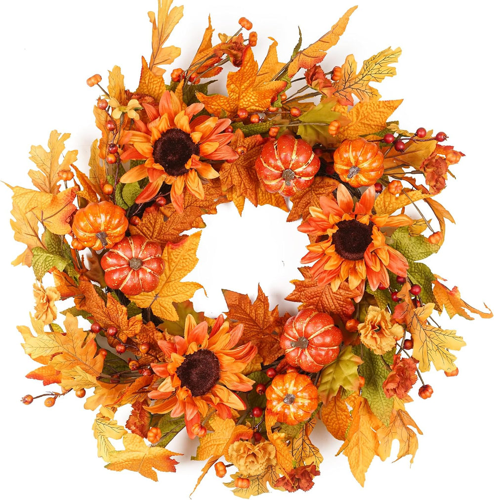 Fall Wreaths for Front Door 22 Inch, Autumn Wreath with Berry Pumpkin, Maple ...