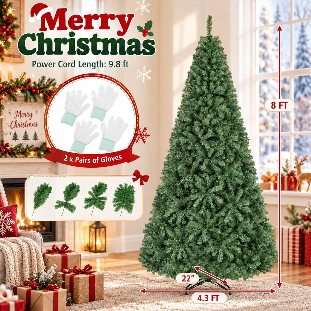 COSTWAY 8FT Pre-lit Artificial Christmas Tree w/750 LED Lights, Easy Setup