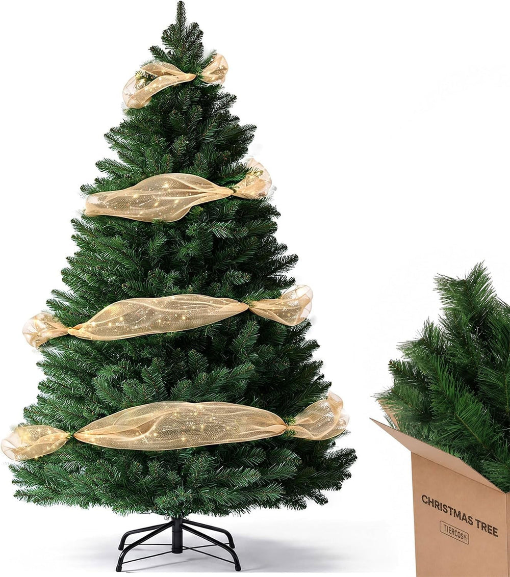 GTPLAYER 6 ft Artificial Christmas Tree, 1010 Branch Tips, Metal Base