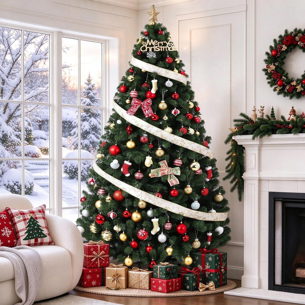 GarveeHome 7.5 ft Artificial Christmas Tree Prelit, Green Xmas Tree