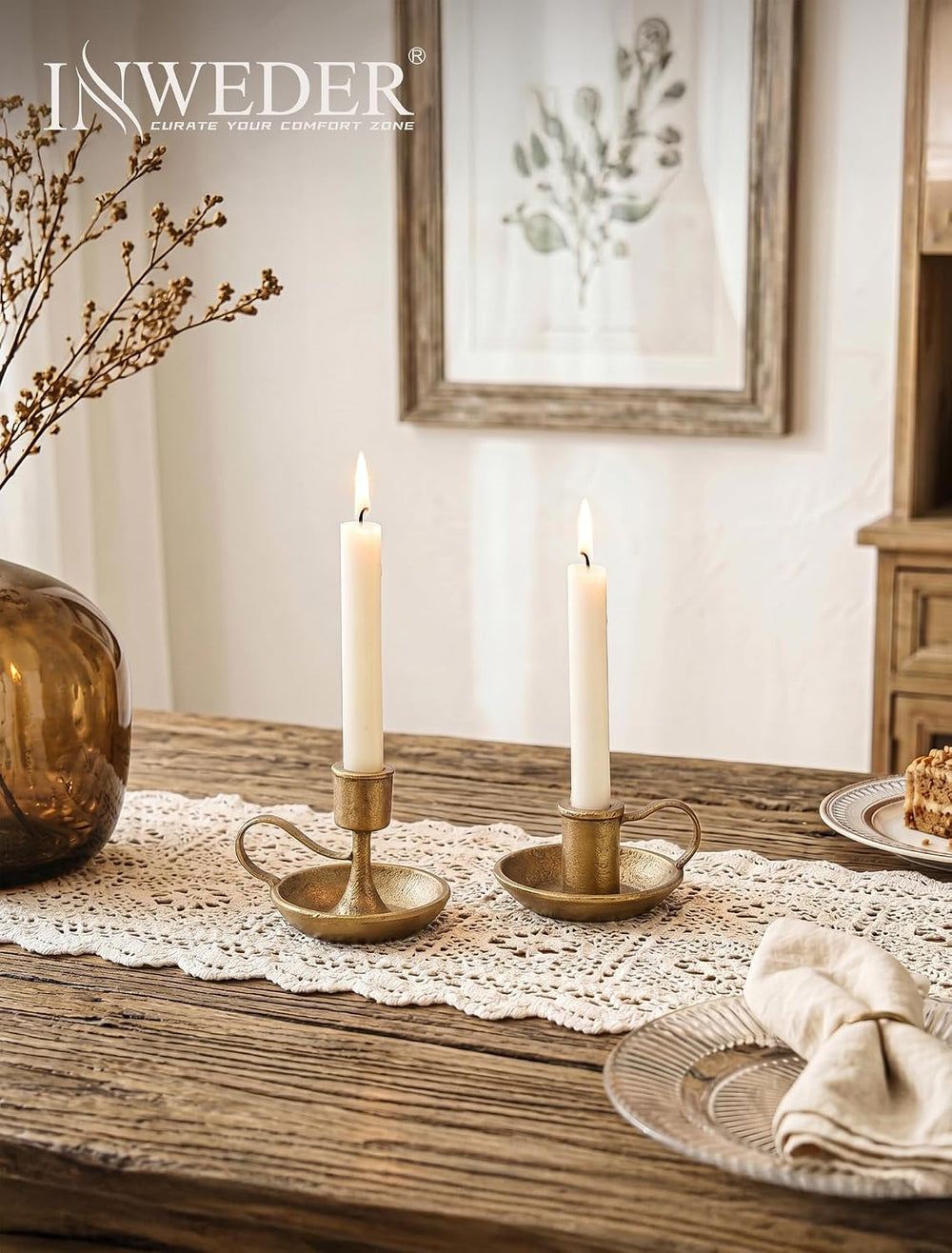 Vintage Brass Candlestick Holders: Cast Iron Taper Candle Holders
