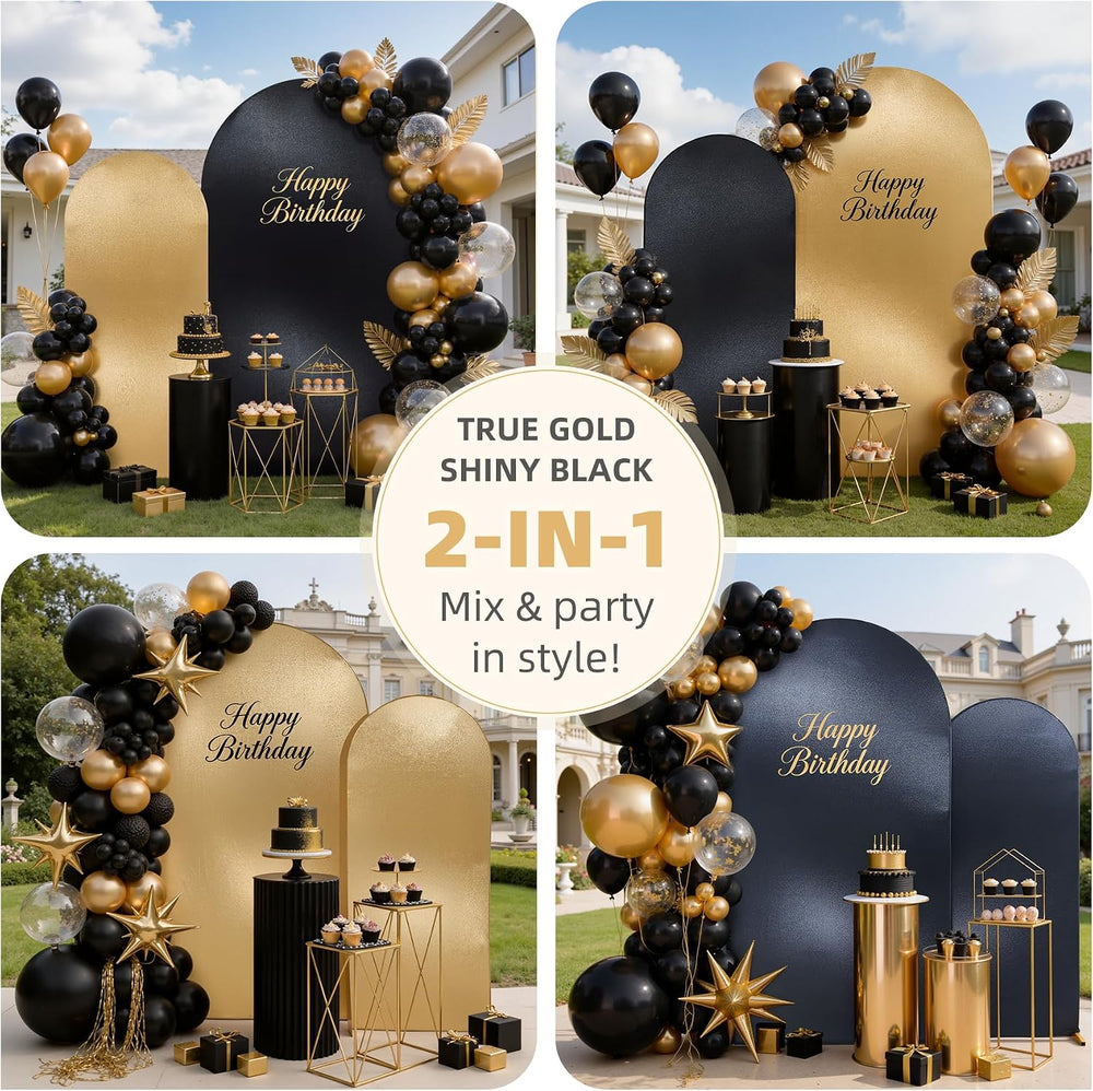 Gold Black Sequin Arch Backdrop Cover 2Set 6 7.2FT, Double-Sided Reversible G...