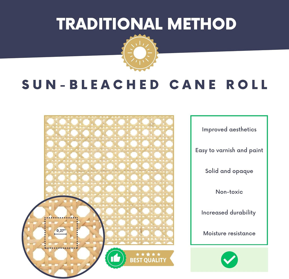 Natural Rattan Cane Webbing Roll โ Prewoven Wicker Sheet for Furniture Repair...