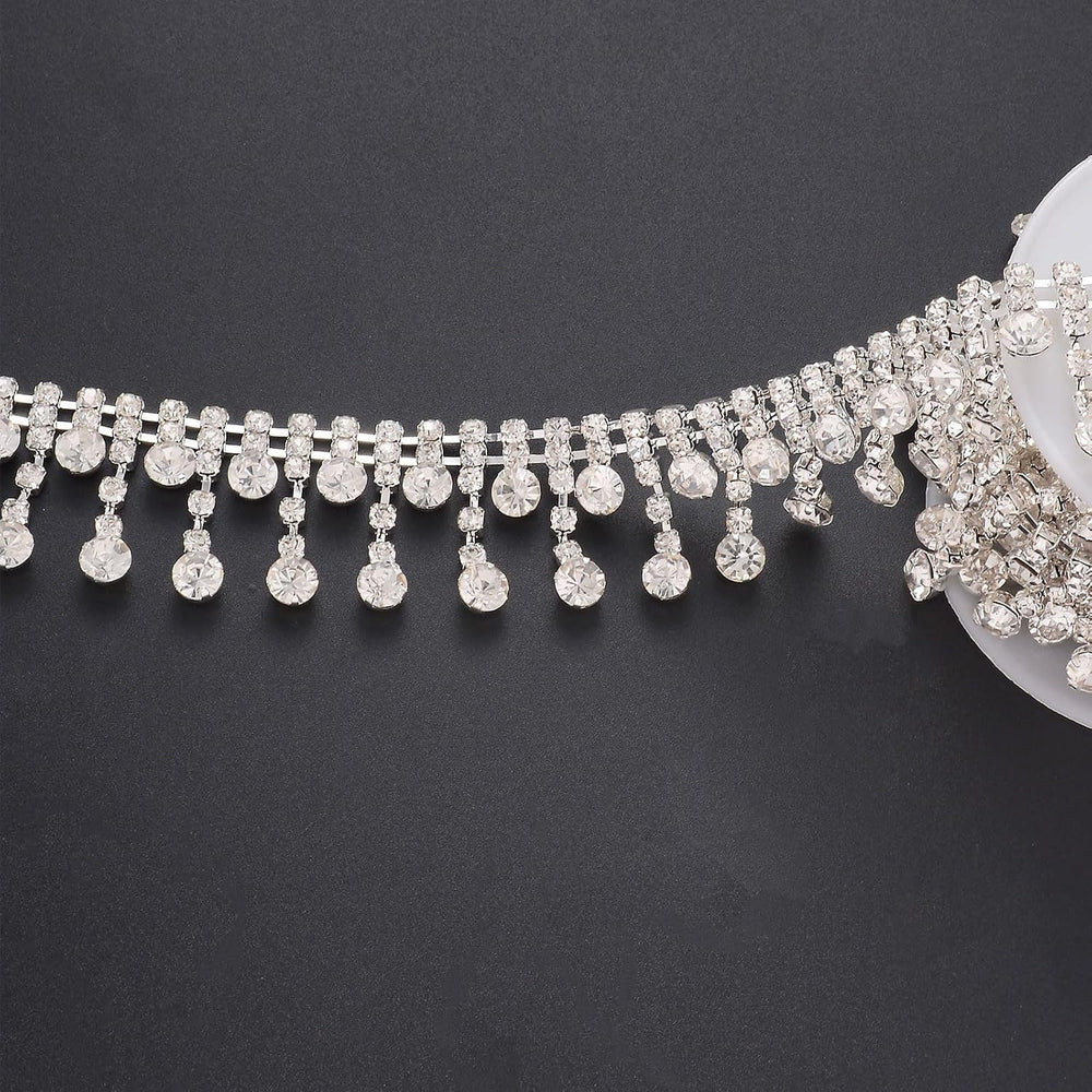 Jerler Rhinestone Tassel Fringe Trim Crystal Close Chain Applique for Sewing ...