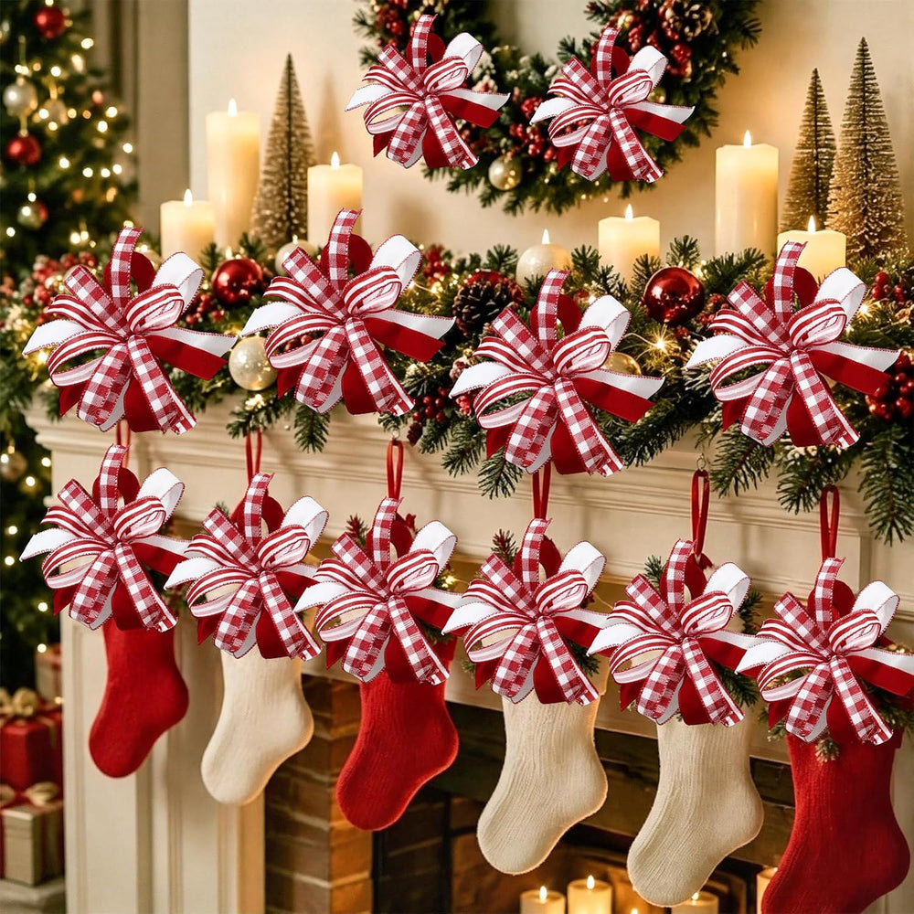 Liliful 8 Pack Red White Candy Christmas Tree Bow Ornaments 10x10 Inch