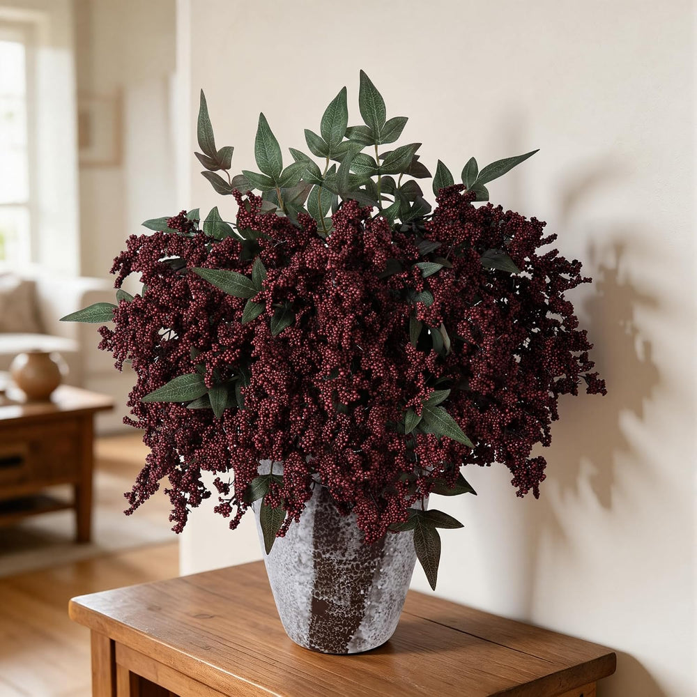 8Pcs 18.5" Artificial Flowers, Red Berry Stems Fake Nandina Branches Rea...