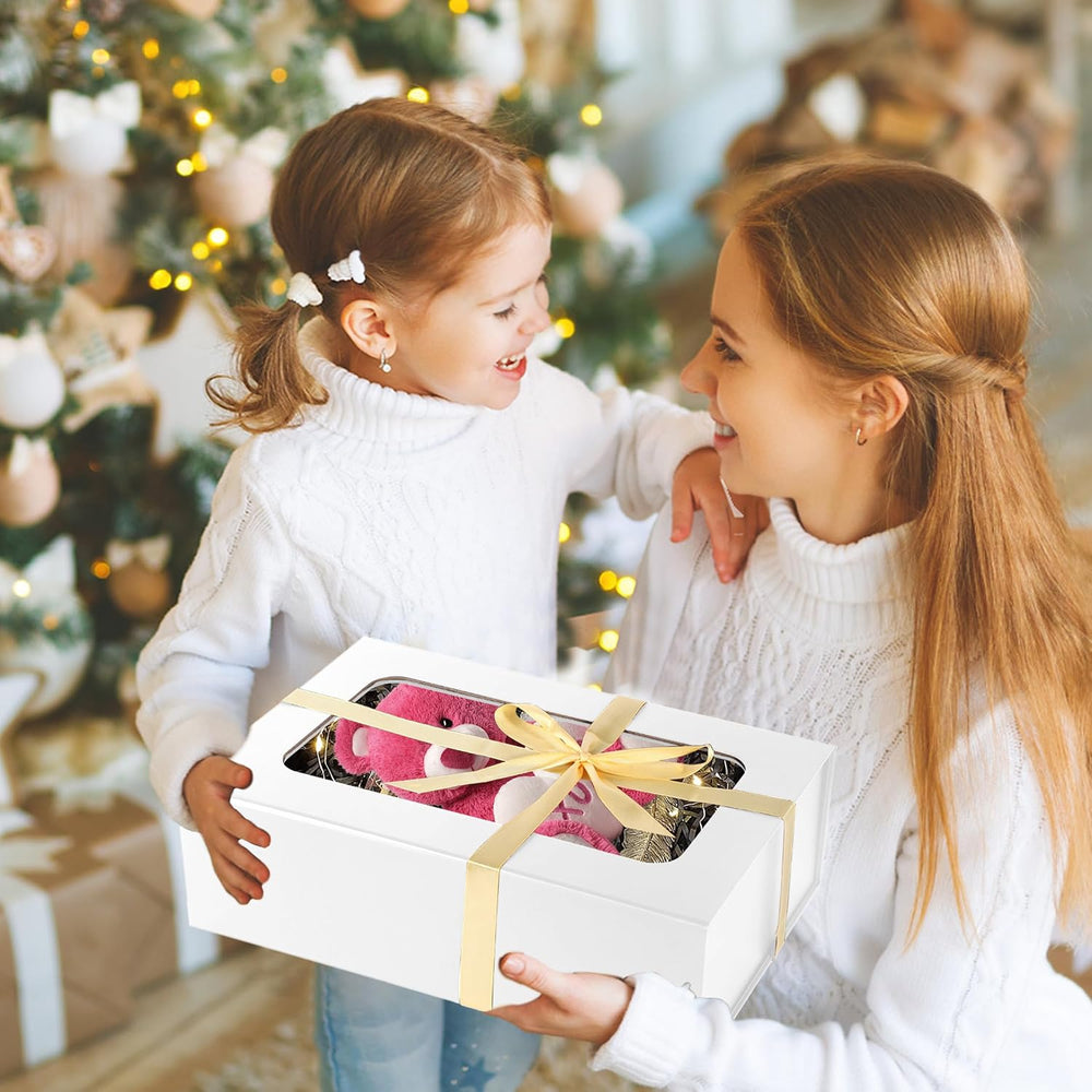 White Large Gift Box with Window,13.5"x 9"x 4.3" Magnetic Clos...