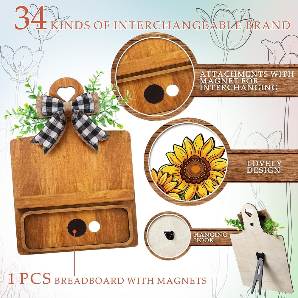 GlikCeil 37 Pcs Interchangeable Seasonal Decor Farmhouse Breadboard