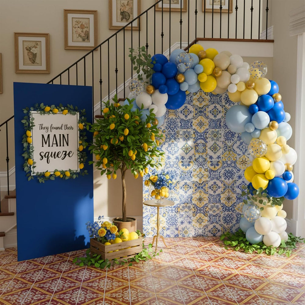 160pcs Royal Blue Yellow Lemon Balloon Arch Kit for La Dolce Vita Party Decor...