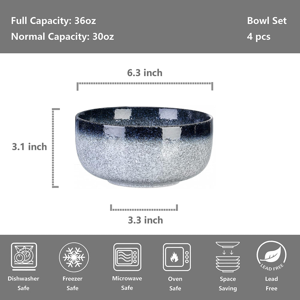 S&Q'S CERAMICS Cereal Bowls - 36 Ounce, Japanese Noodle Bowl Set, Cer...