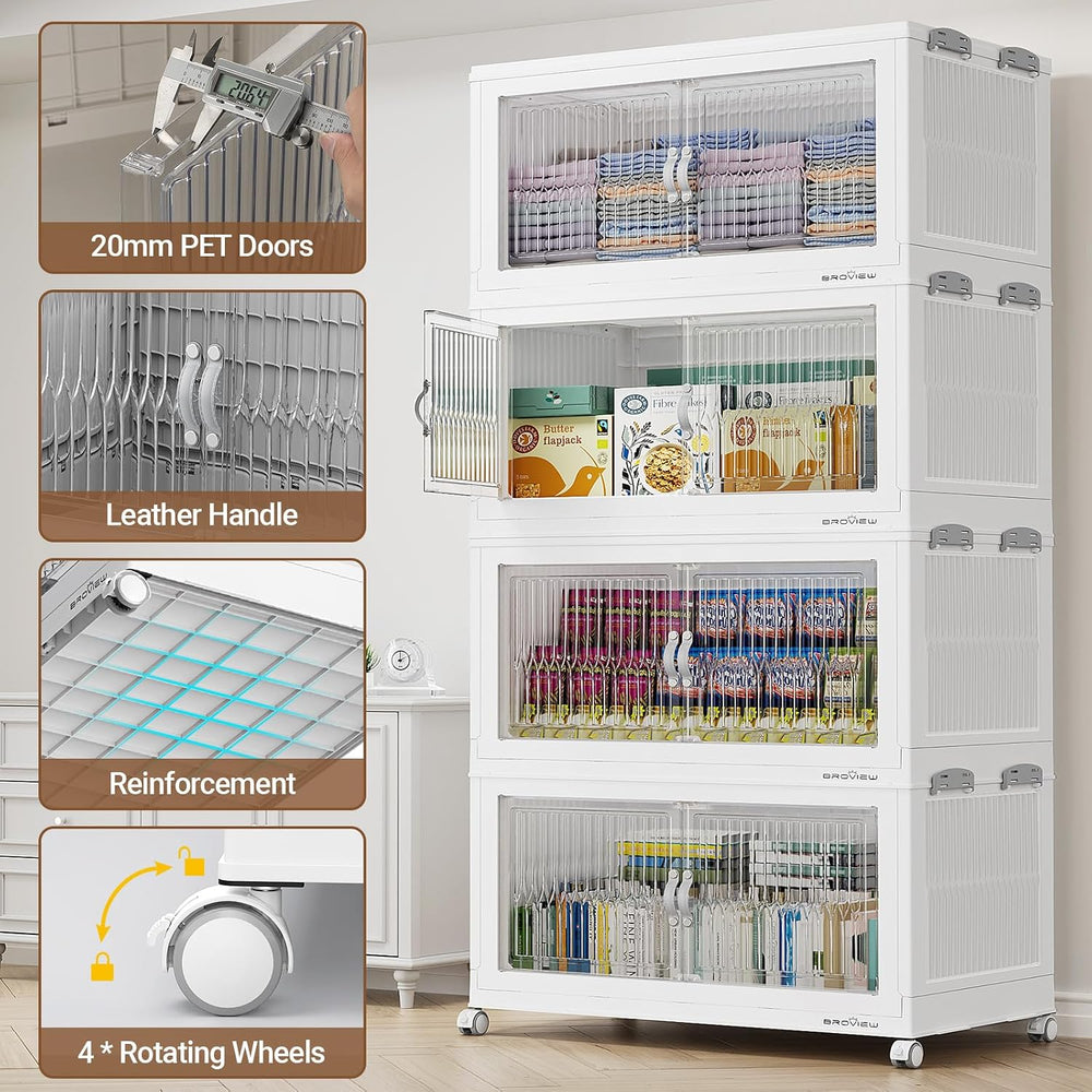BROVIEW 800Qt Stackable Storage Bins with Lid for Home Dorm, 4Pack White