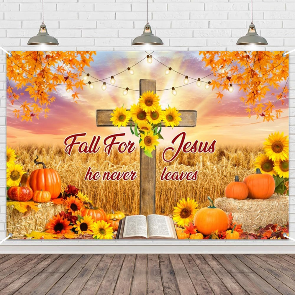 Fall for Jesus Backdrop 10x8ft He Never Leaves Banner Photography Background ...