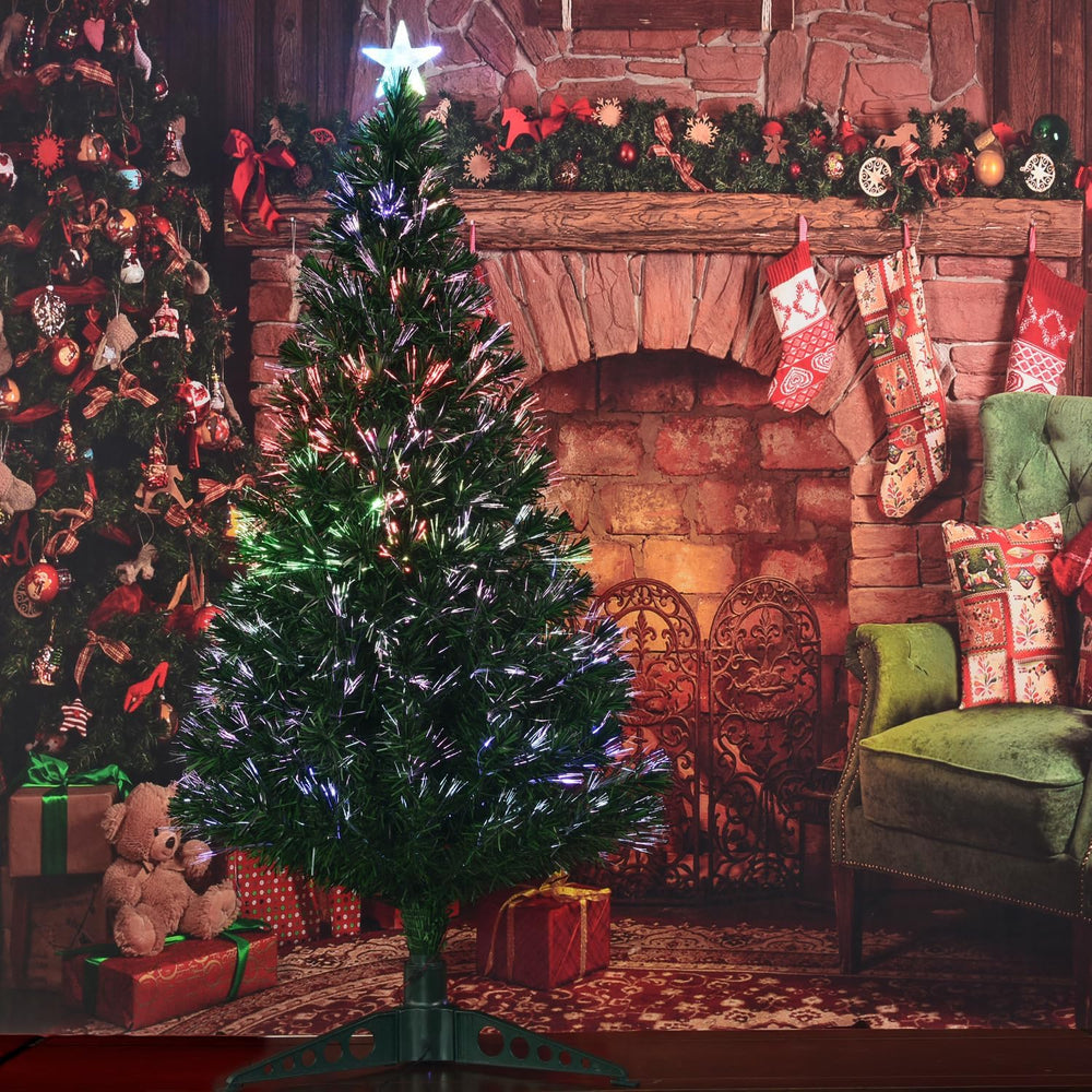 5FT Fiber Optic Green Christmas Tree Artificial Tree with Stand,Pre-lit Full ...