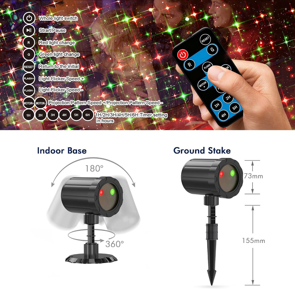 Christmas Projector Lights Outdoor, Red & Green Stars Decorations