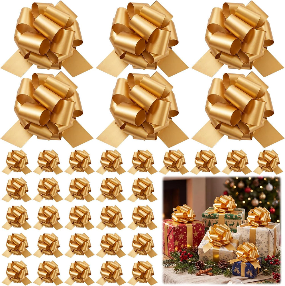 WILLBOND 100 Pcs 5 Inch Christmas Pull Bows Wrapping Gift Bows with Ribbon Pr...