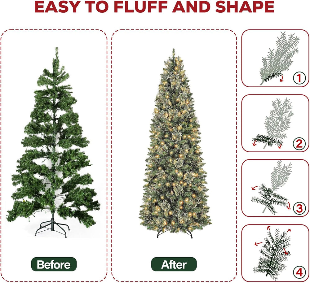 Hykolity 6 ft Pencil Prelit Christmas Tree with Pine Needles