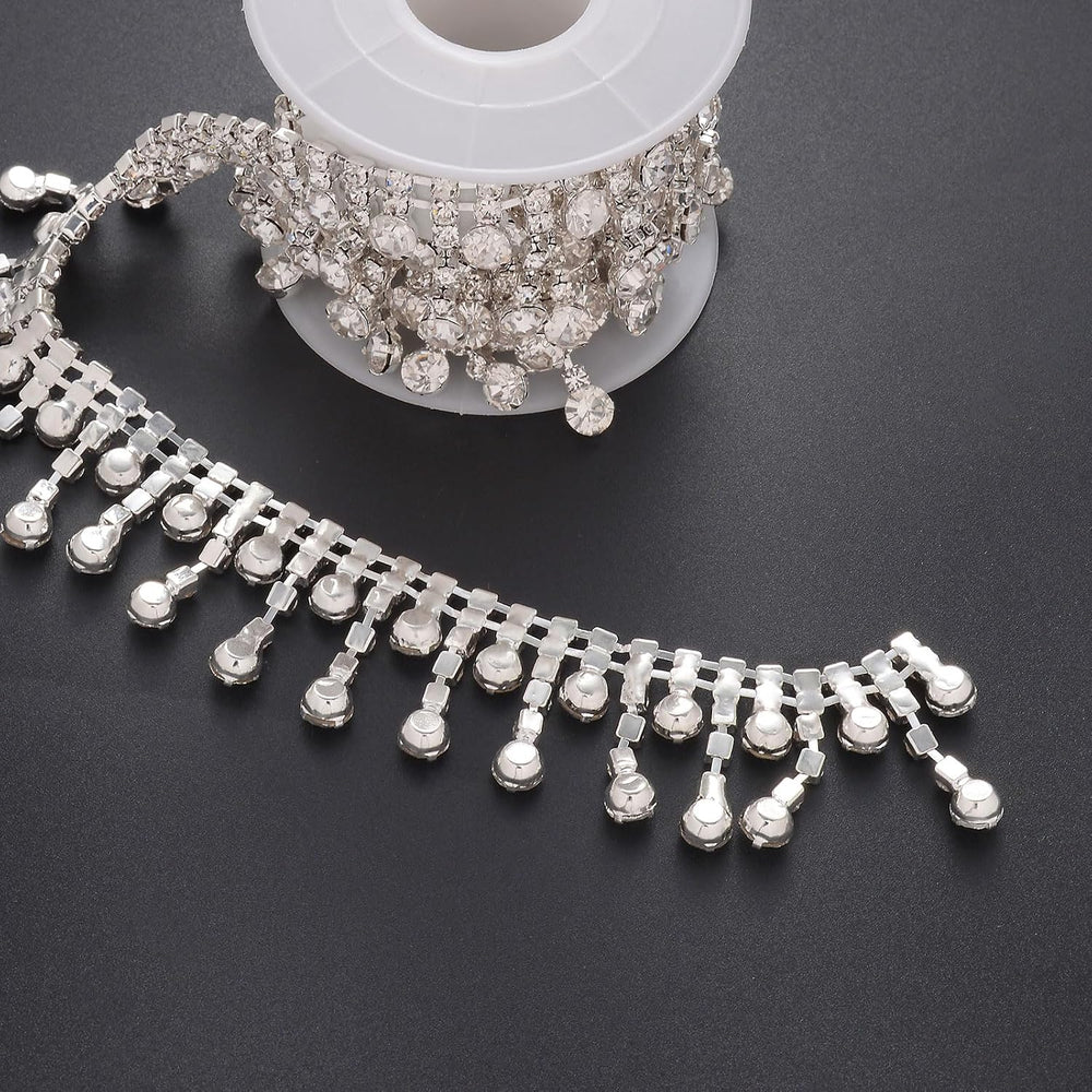 Jerler Rhinestone Tassel Fringe Trim Crystal Close Chain Applique for Sewing ...