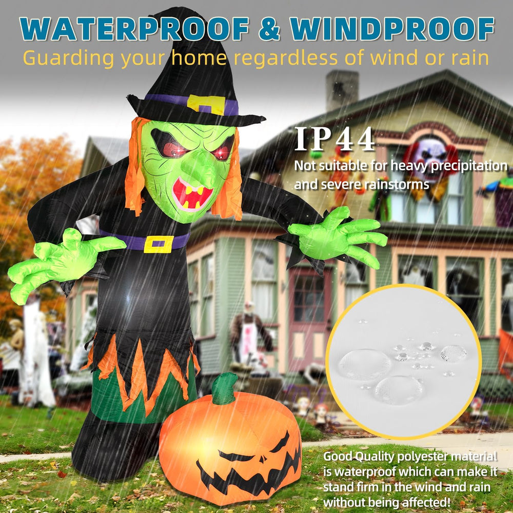 8FT Halloween Inflatable Witch Decorations Outdoor Built-in LED Lights