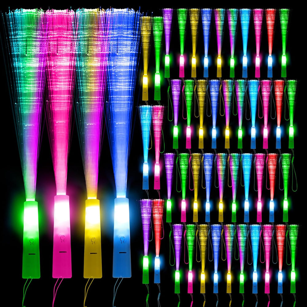 50 Pack LED Fiber Optic Wands, Multicolor Light Up Party Supplies