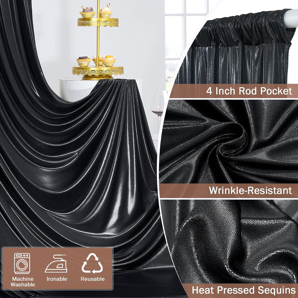 10x12FT Black Sequin Curtains Backdrop, Wrinkle Free Fabric for Halloween